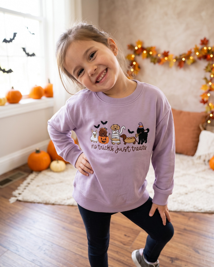 No Tricks Just Treats Embroidered Bamboo Crewneck Sweatshirt