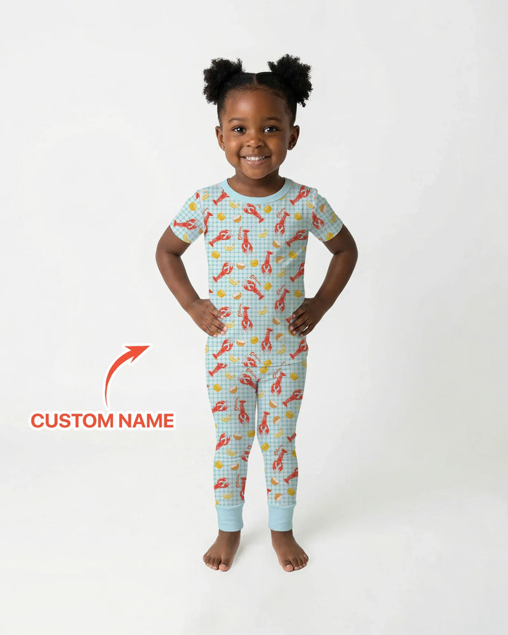Custom Name Preppy Crawfish Season Bamboo Two Piece Short Sleeve Pajama Set