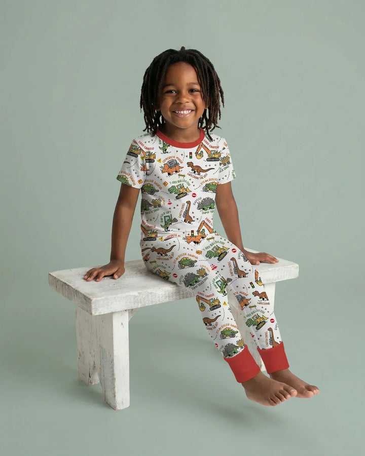 Dinosaur Construction Truck Bamboo Two Piece Short Sleeve Pajama Set