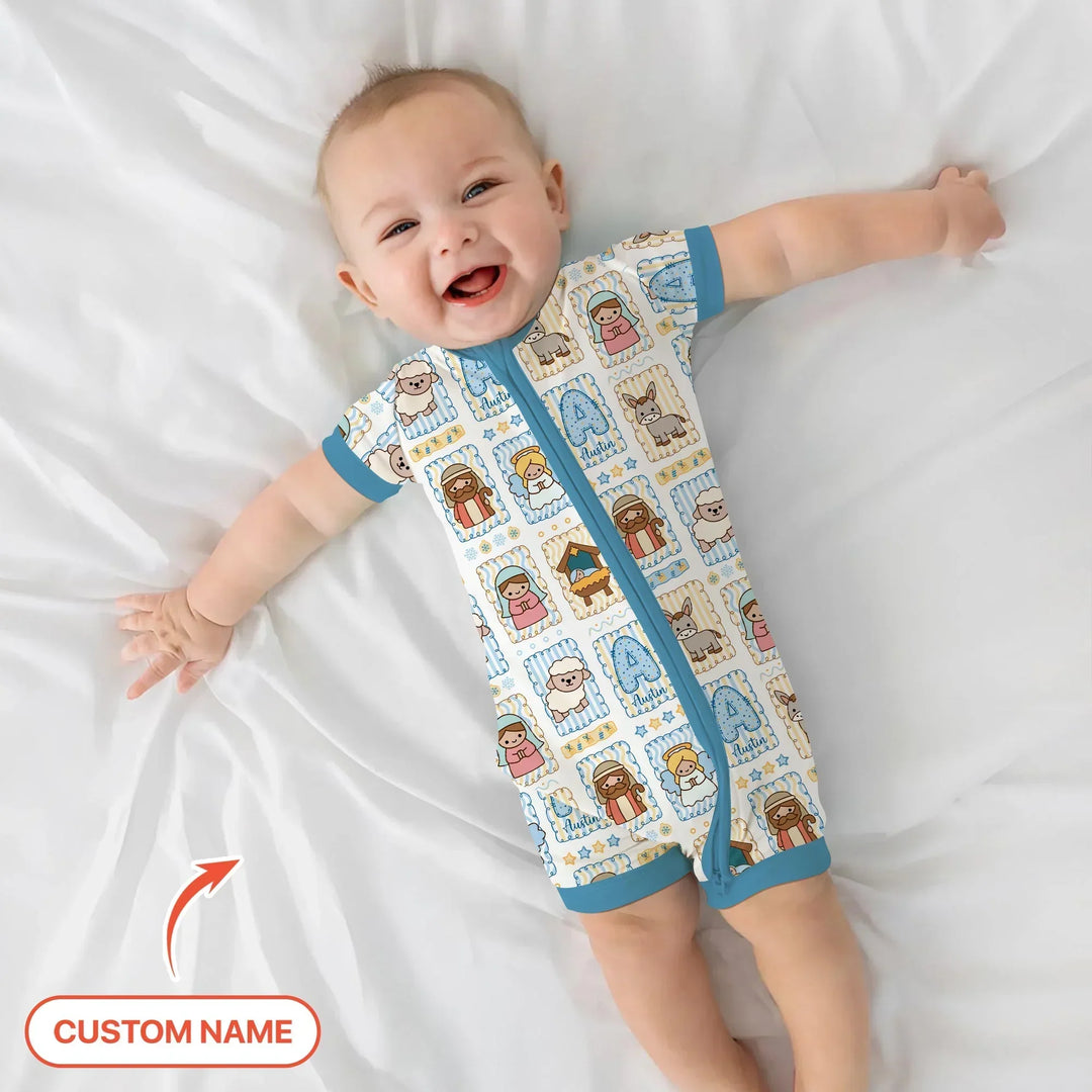 Custom Name Christmas Nativity Bamboo Shorty Zippy