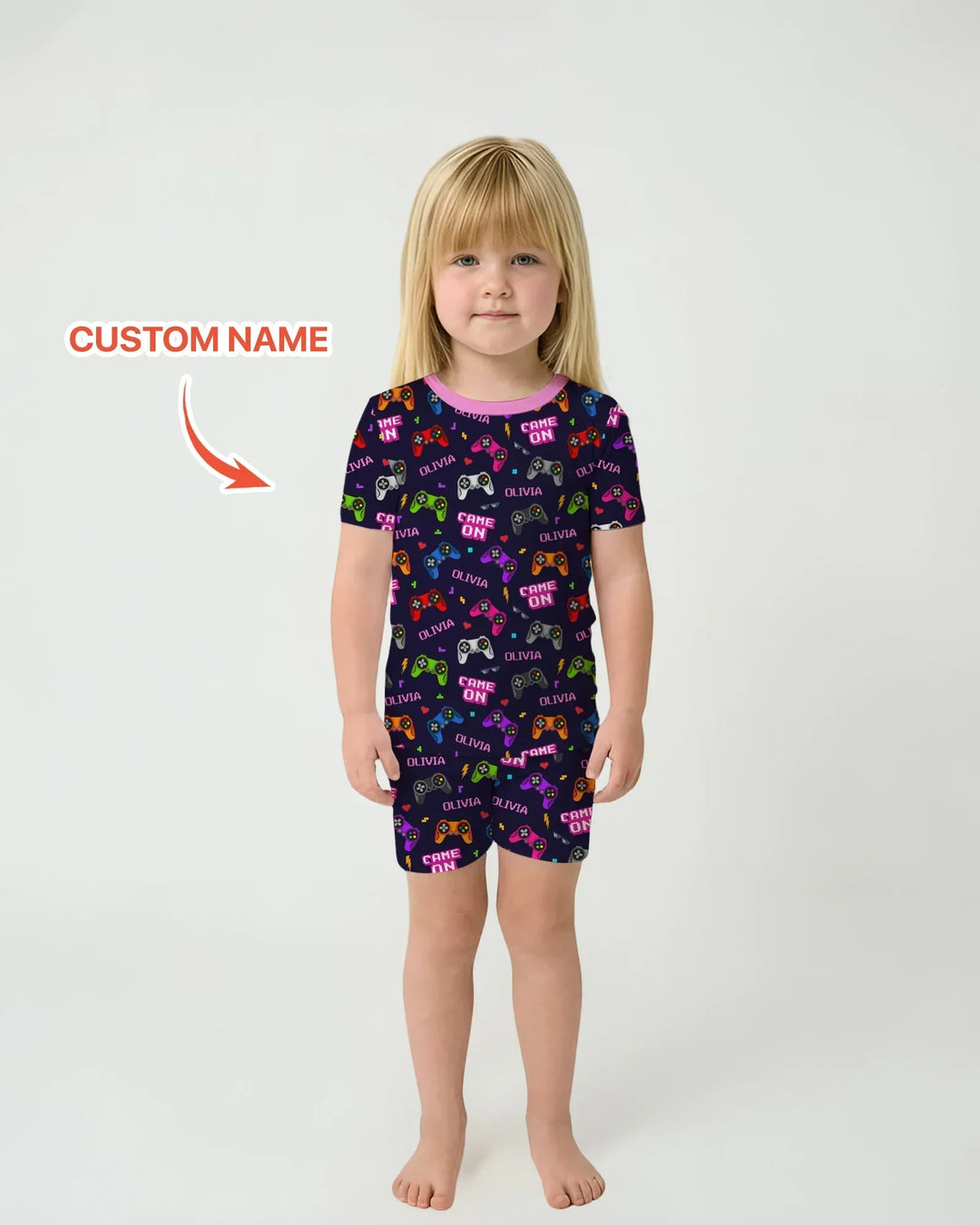 Custom Name Game On Family Matching Bamboo Two Piece Short Sleeve Shorts Pajama Set