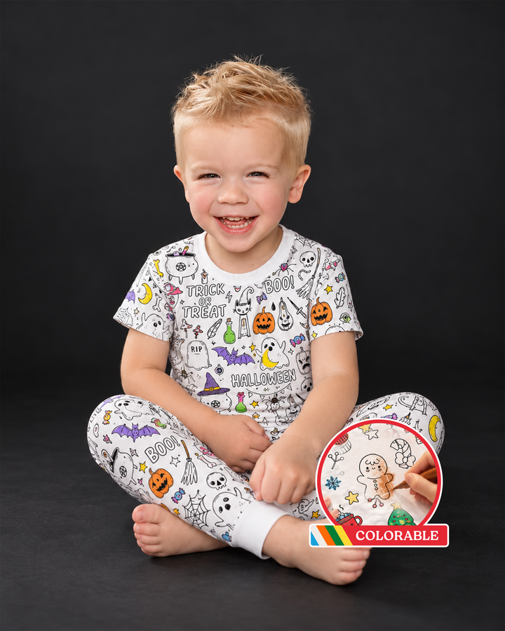 Boo! Colorable Halloween Bamboo Two Piece Short Sleeve Pyjamas Set