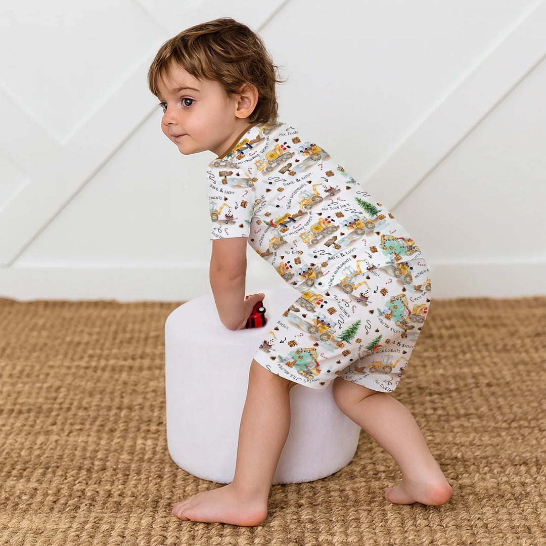 Construction Christmas Cookie Bamboo Two Piece Short Sleeve Shorts Pajama Set