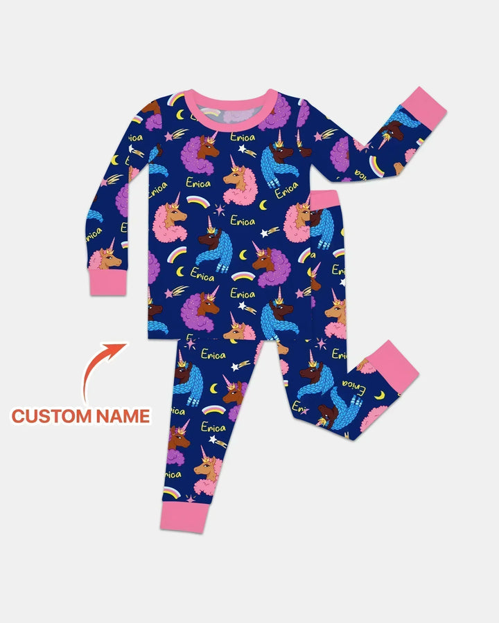 African Astro Unicorn Bamboo Two Piece Long Sleeve Pajama Set