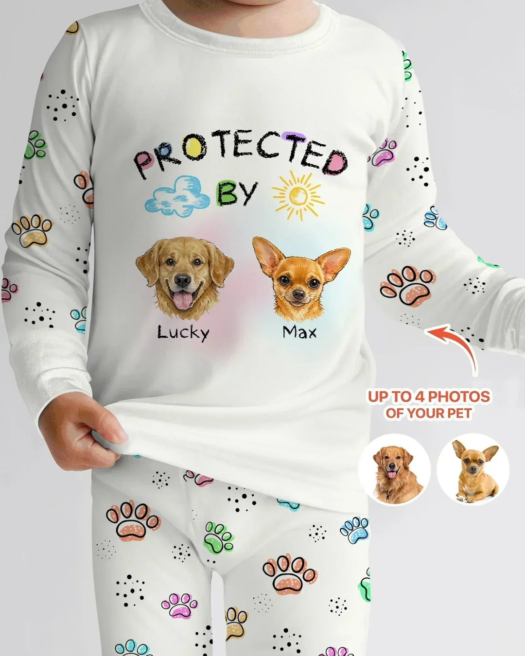Custom Photo Crayon "Protected By" Bamboo Two Piece Long Sleeve Pajama Set