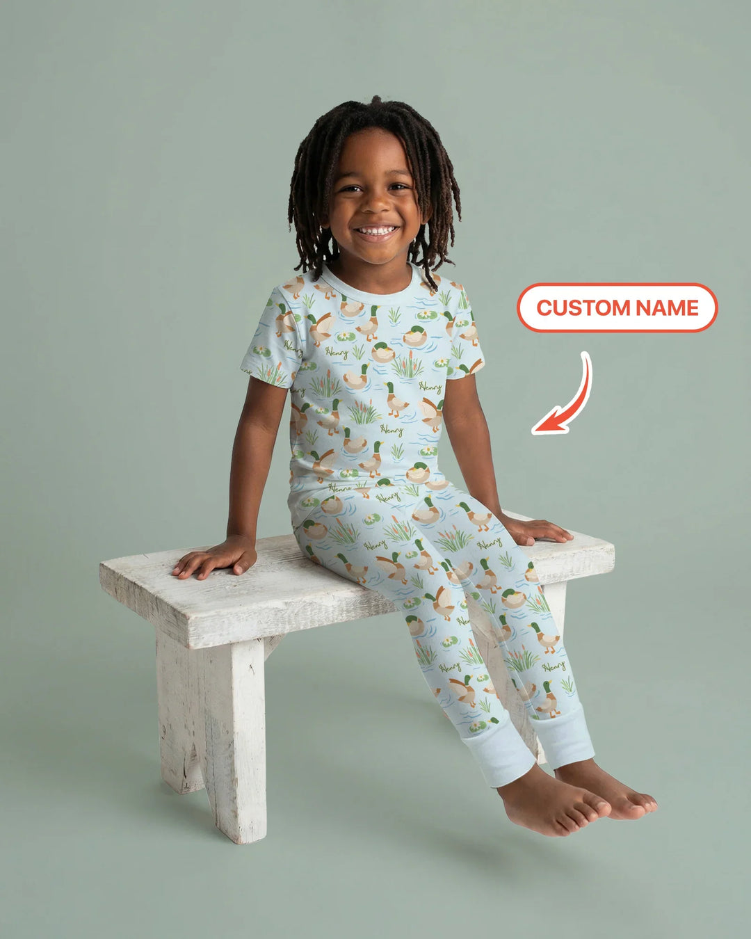 Personalized Mallard Duck Bamboo Two Piece Short Sleeve Pajama Set