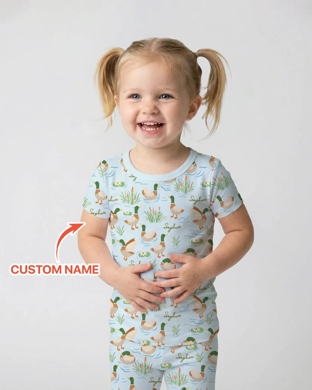 Personalized Mallard Duck Bamboo Two Piece Short Sleeve Pajama Set