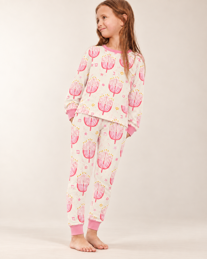 Hannukkah Menorah Family Matching Bamboo Two Piece Long Sleeve Pajama Set