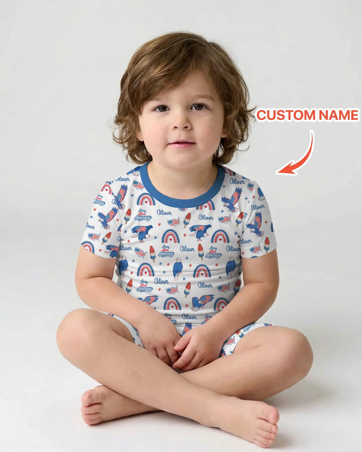 Long Live America Bamboo Two Piece Short Sleeve Shorts Pajama Set