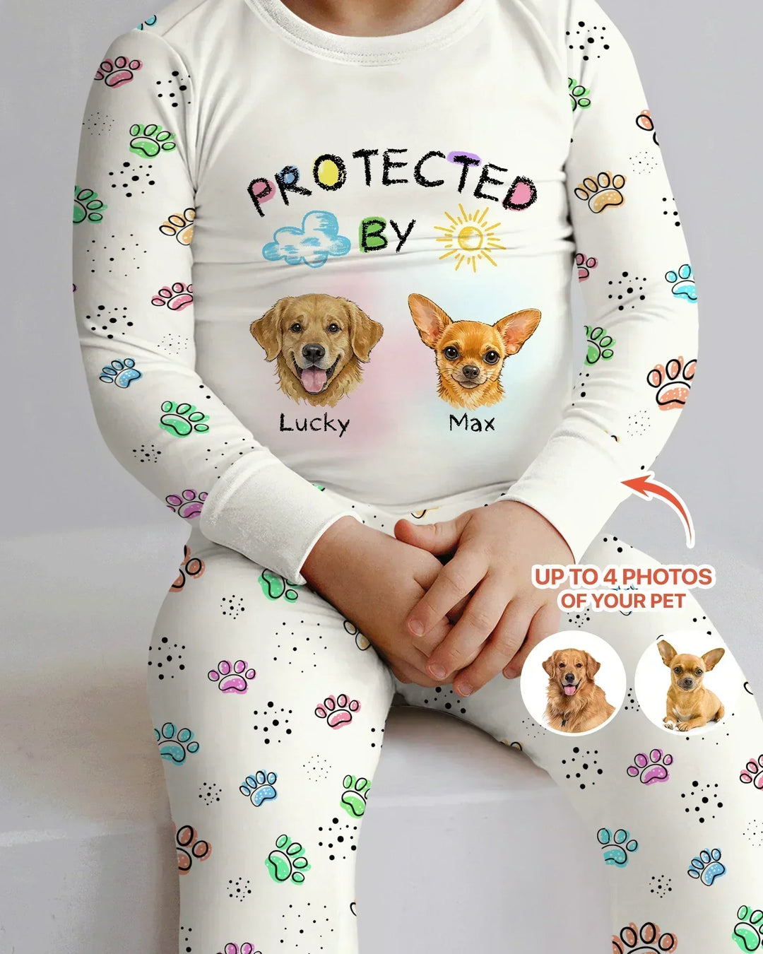 Custom Photo Crayon "Protected By" Bamboo Two Piece Long Sleeve Pajama Set