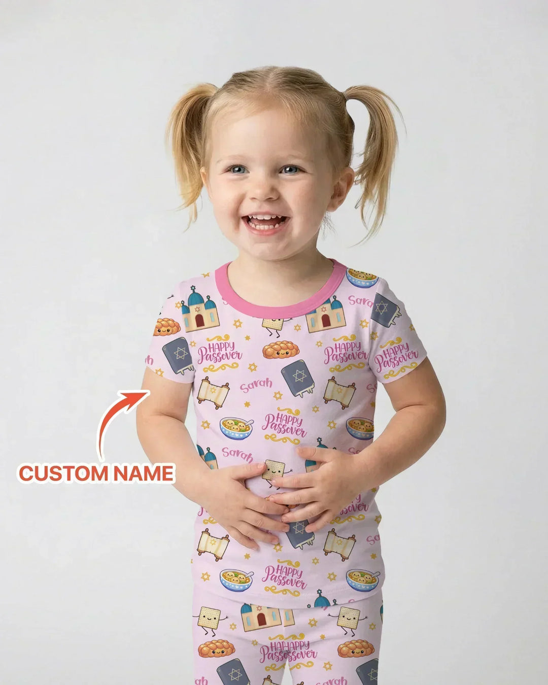 Custom name "Pesach Sameach" Bamboo Two Piece Short Sleeve Pajama Set