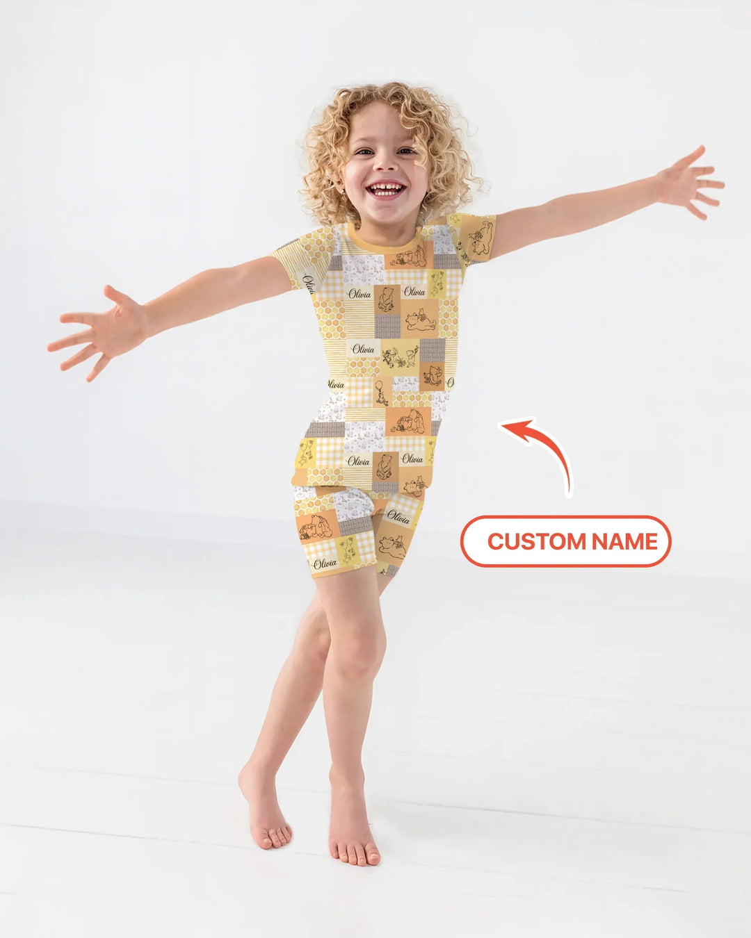 Personalized Classic Bear Patchwork  Bamboo Two Piece Short Sleeve Shorts Pajama Set