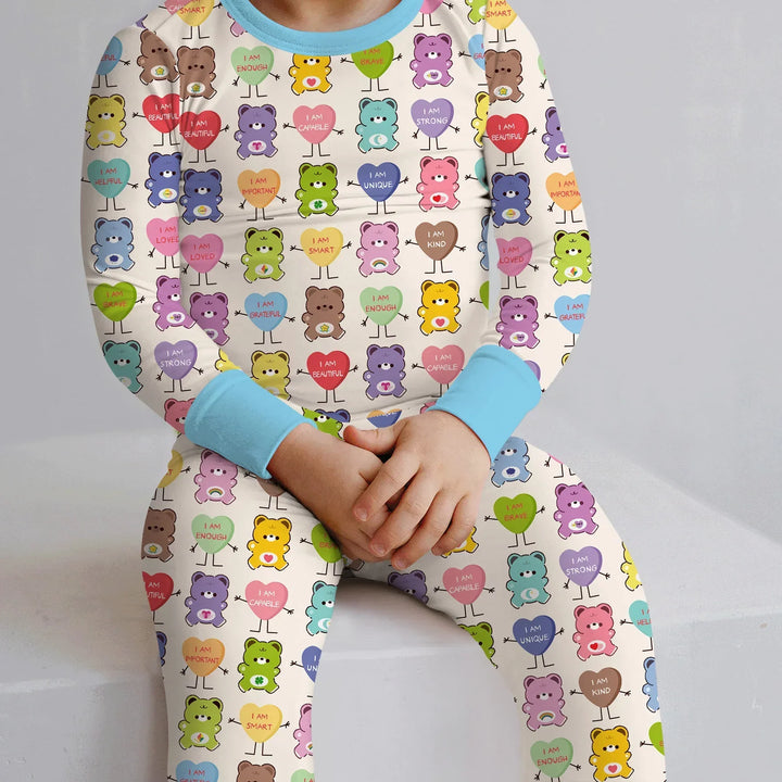 Rainbow Bears Affirmation Bamboo Two Piece Long Sleeve Pajama Set