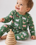 Green Farm Animals Bamboo Convertible Zippered Romper