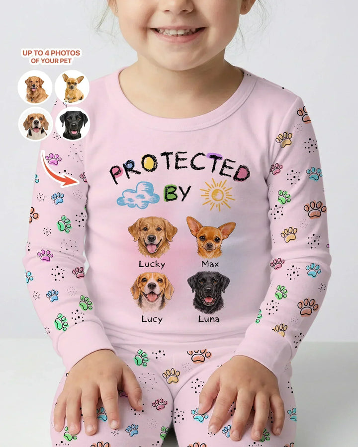 Custom Photo Crayon "Protected By" Bamboo Two Piece Long Sleeve Pajama Set