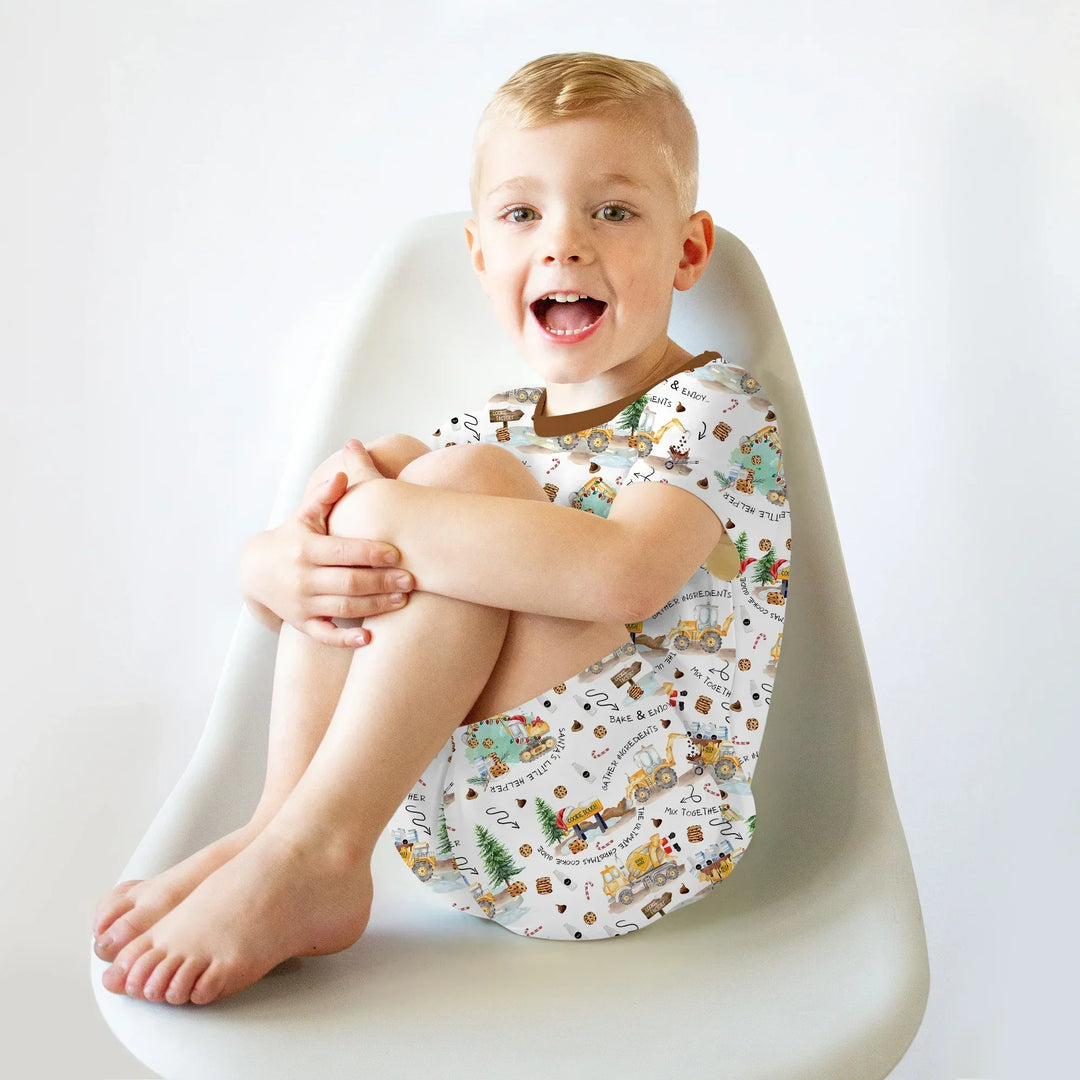 Construction Christmas Cookie Bamboo Two Piece Short Sleeve Shorts Pajama Set