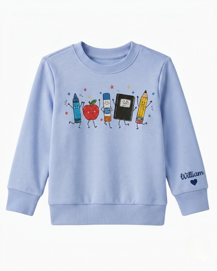 Happy School Supply Embroidered Bamboo Crewneck Sweatshirt