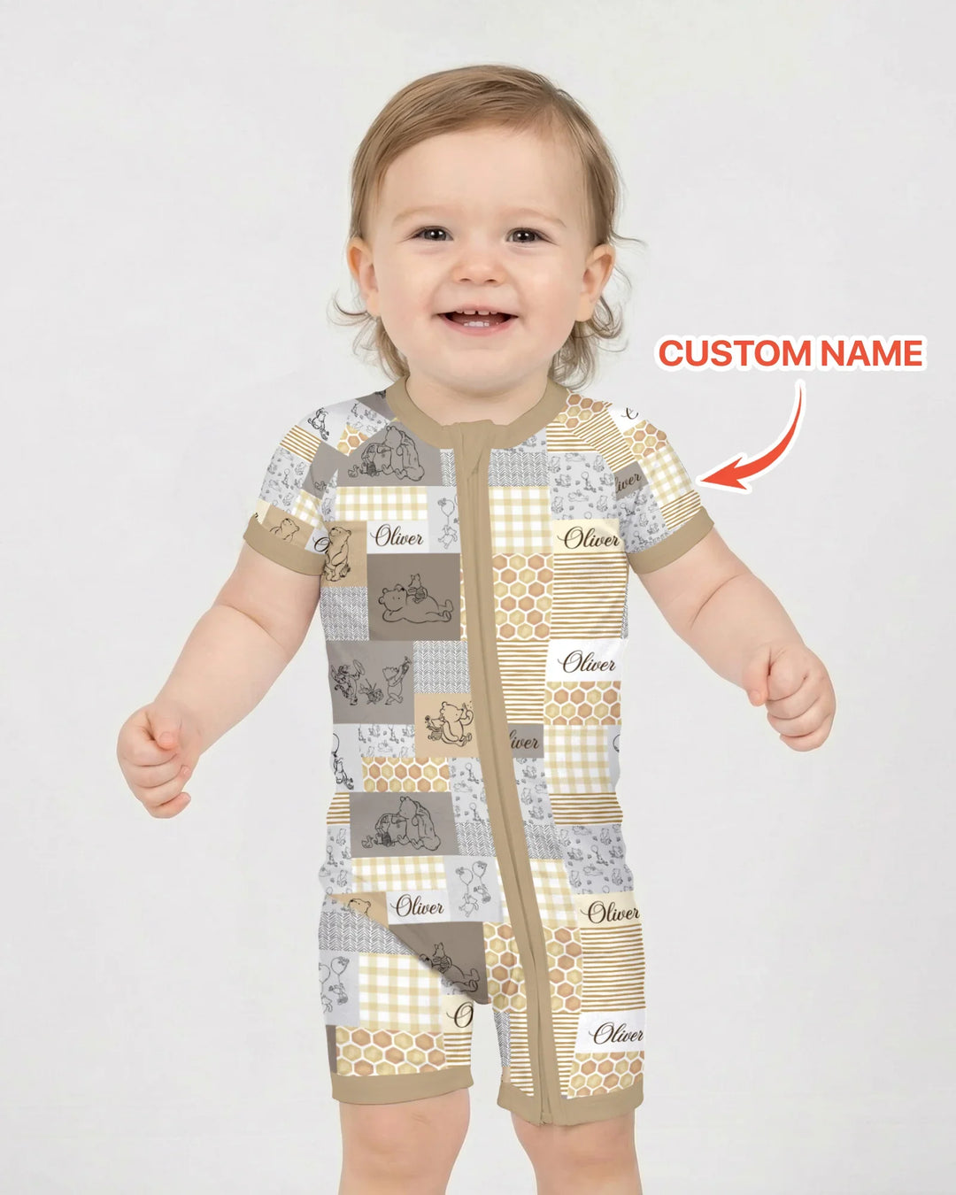 Personalized Classic Bear Patchwork Bamboo Shorty Zippy