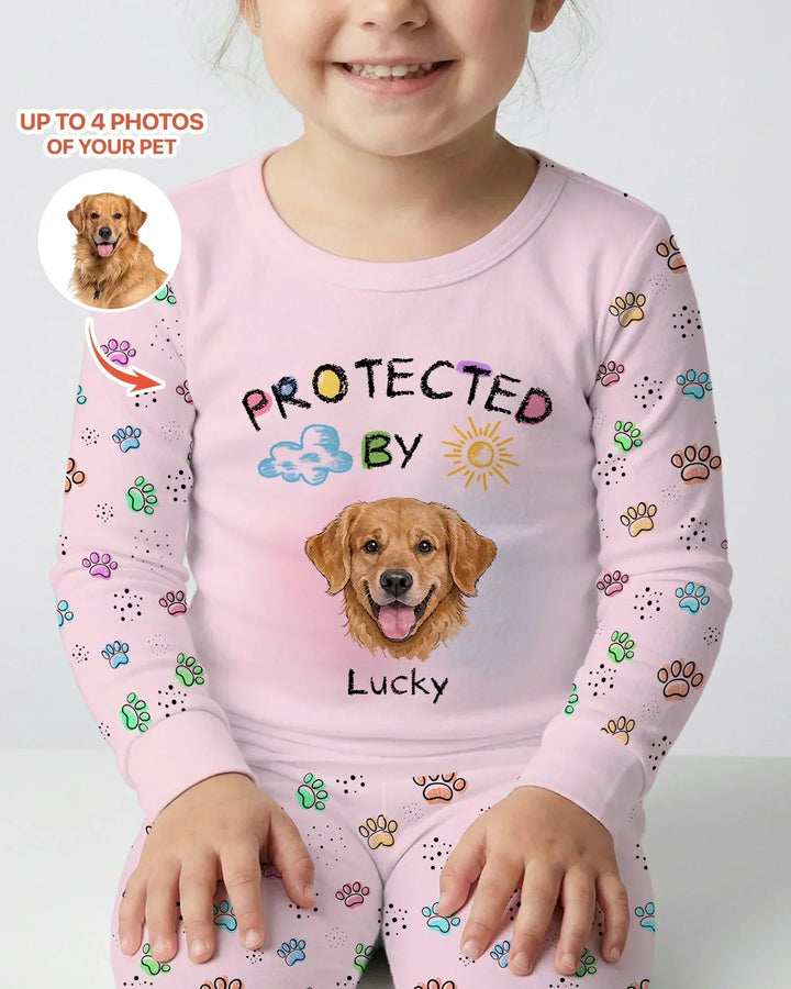 Custom Photo Crayon "Protected By" Bamboo Two Piece Long Sleeve Pajama Set