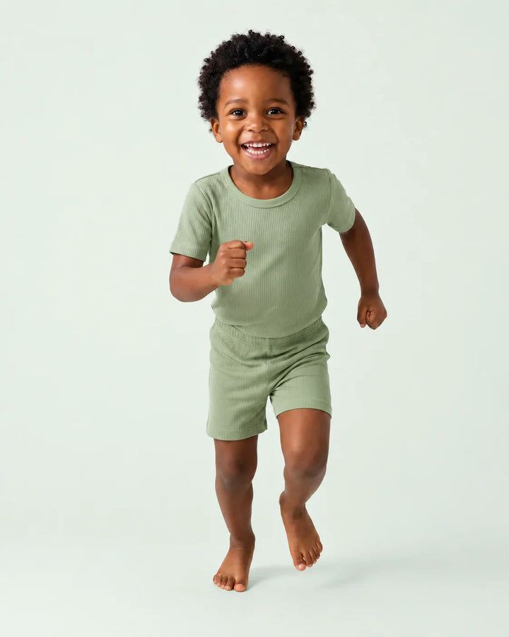 Ribbed Bamboo Two Piece Short Sleeve Short Pajama Set