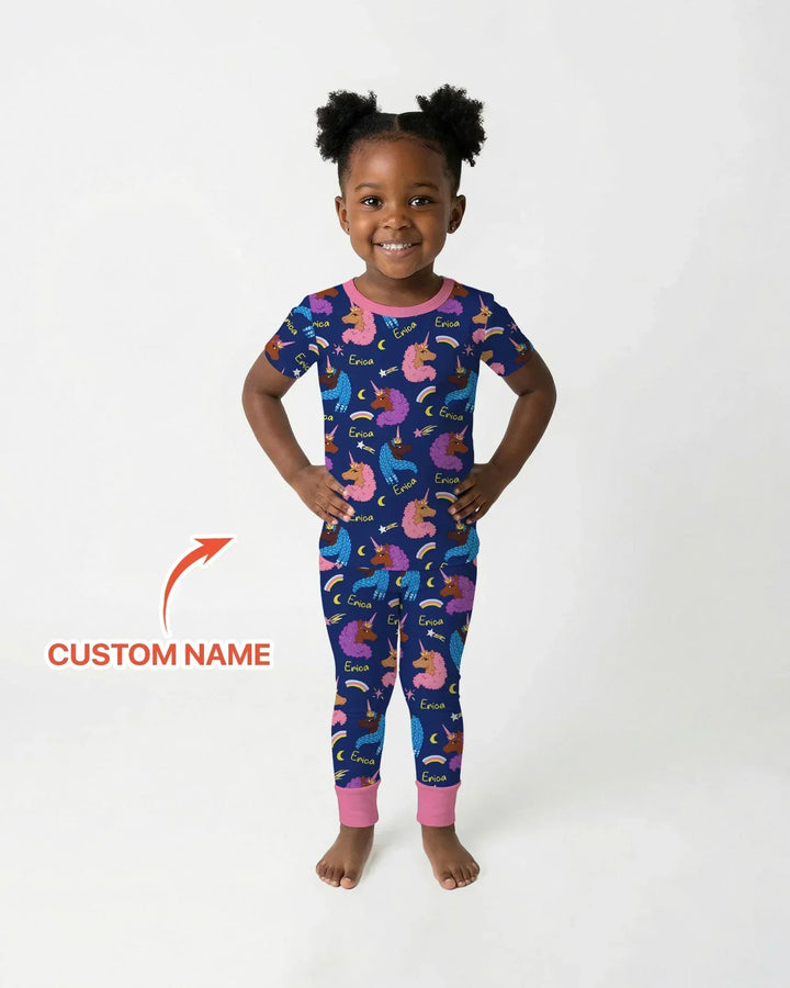 African Astro Unicorn Bamboo Two Piece Short Sleeve Pajama Set