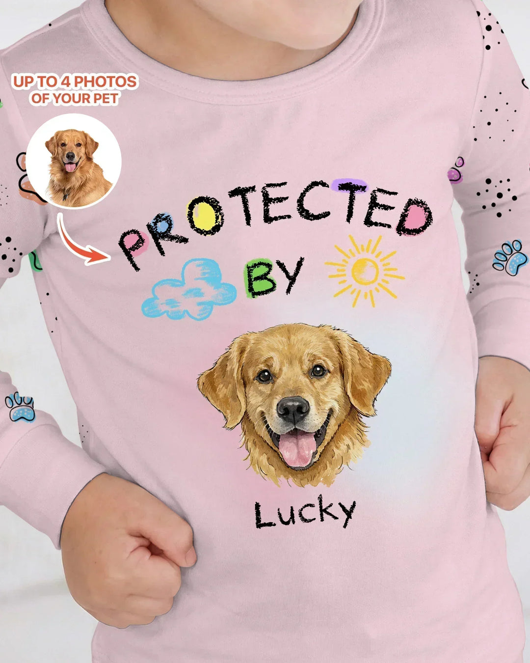 Custom Photo Crayon "Protected By" Bamboo Two Piece Long Sleeve Pajama Set
