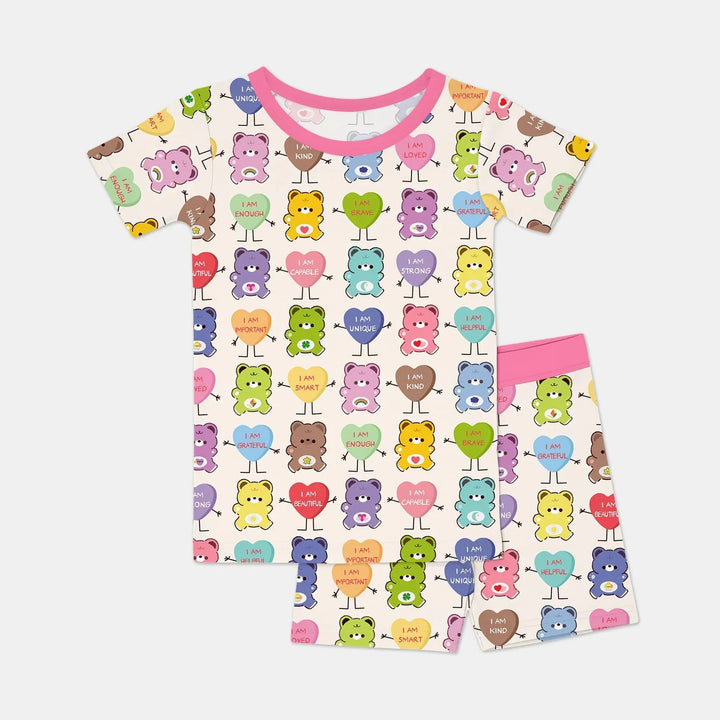 Rainbow Bears Affirmation Bamboo Two Piece Short Sleeve Shorts Pajama Set
