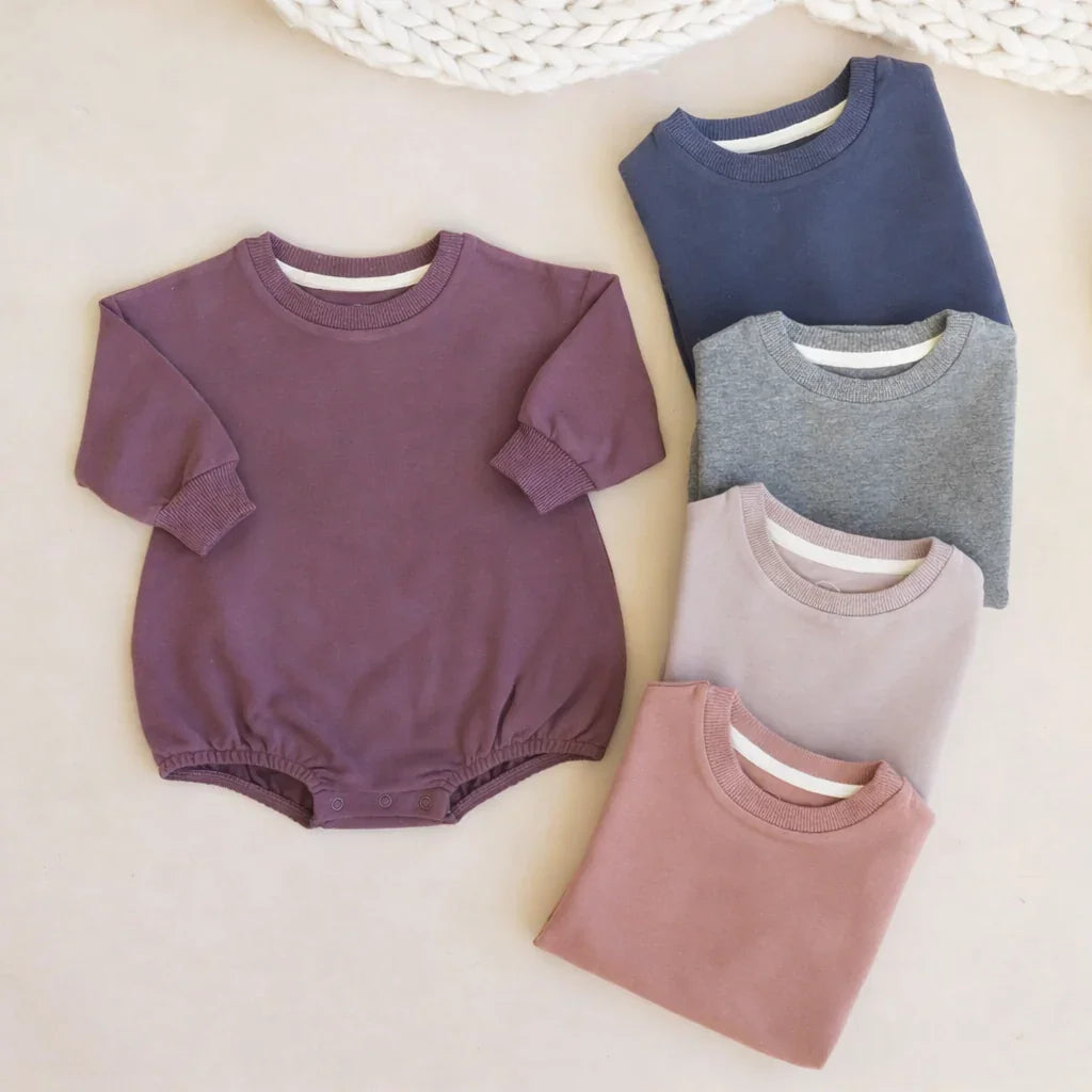 Solid Color Sweatshirt Bubble Romper