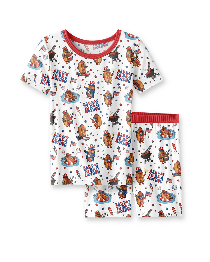 Hot Dog Patriotic Bamboo Two Piece Short Sleeve Shorts Pajama Set