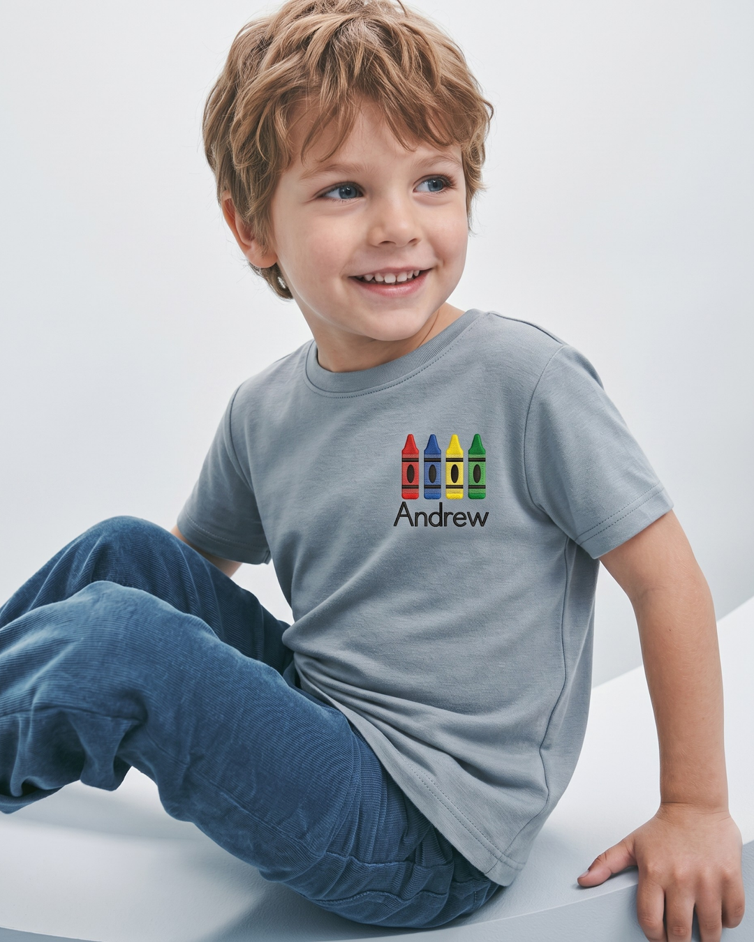 Custom Name Little Creator Embroidered Bamboo Crewneck T-Shirt