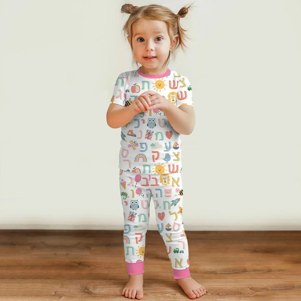 Hebrew Alphabet Two Piece Short Sleeve Pajama Set , Hebrew Alphabet Two Piece Short Sleeve Pajama Set - 12-18M / Blue