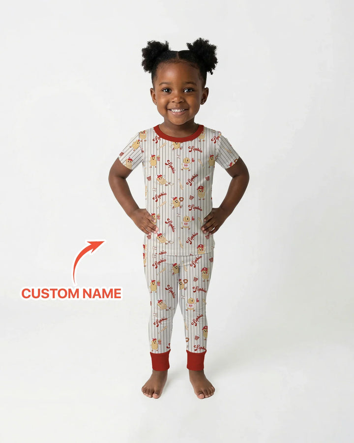 Custom Nam Retro Ballgame Bamboo Two Piece Short Sleeve Pajama Set