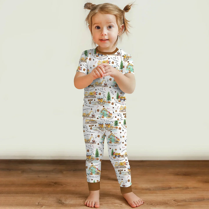 Construction Christmas Cookie Bamboo Two Piece Short Sleeve Pajama Set