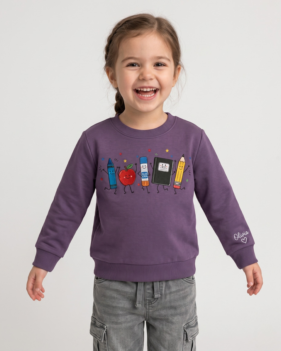 Happy School Supply Embroidered Bamboo Crewneck Sweatshirt
