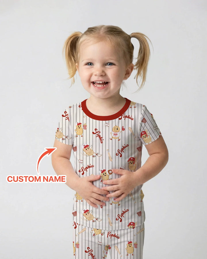 Custom Nam Retro Ballgame Bamboo Two Piece Short Sleeve Pajama Set