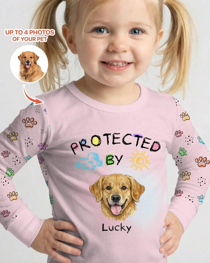 Custom Photo Crayon "Protected By" Bamboo Two Piece Long Sleeve Pajama Set