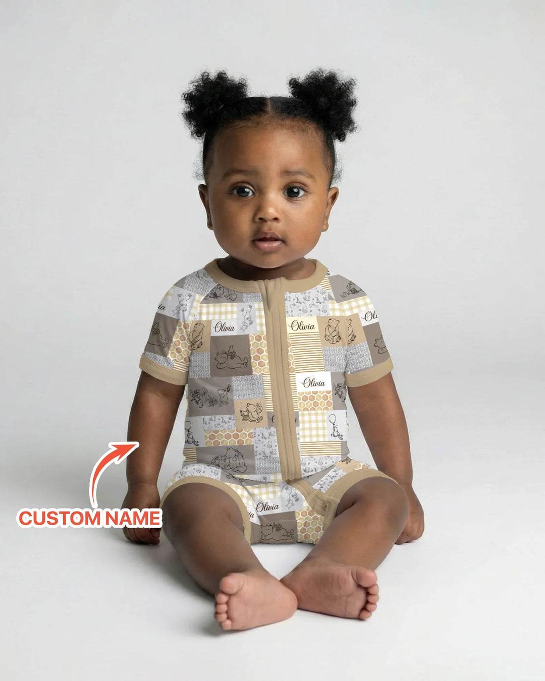 Personalized Classic Bear Patchwork Bamboo Shorty Zippy