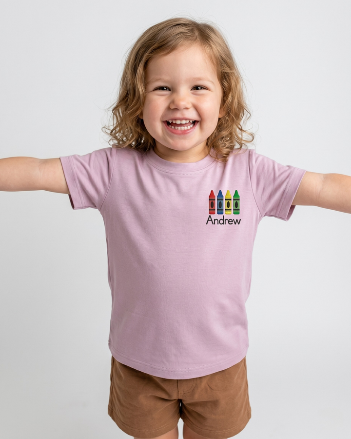 Custom Name Little Creator Embroidered Bamboo Crewneck T-Shirt