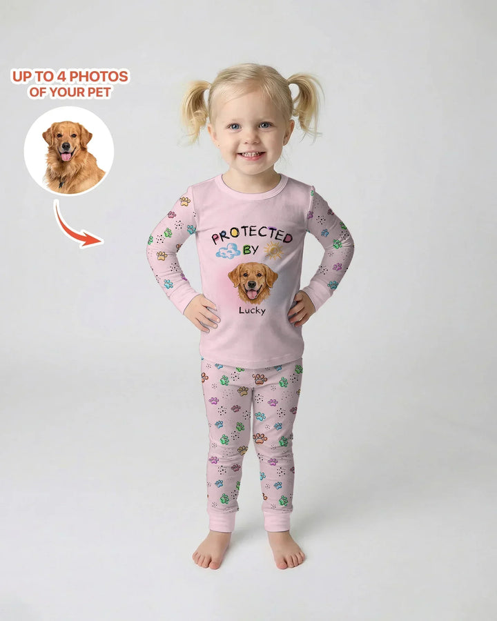 Custom Photo Crayon "Protected By" Bamboo Two Piece Long Sleeve Pajama Set