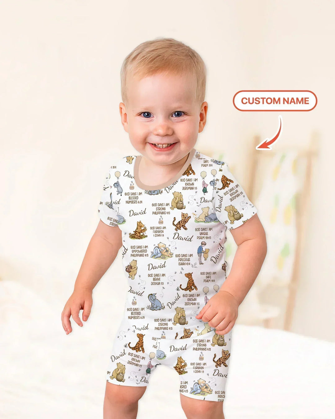 Custom Name God Says I Am Classic Bear Bamboo Two Piece Short Sleeve Shorts Pajama Set