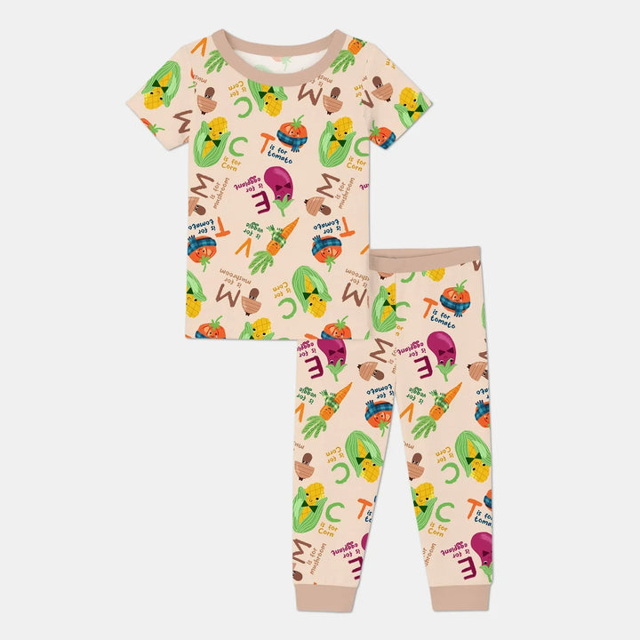 Veggie Letter Bamboo Two Piece Short Sleeve Pajama Set