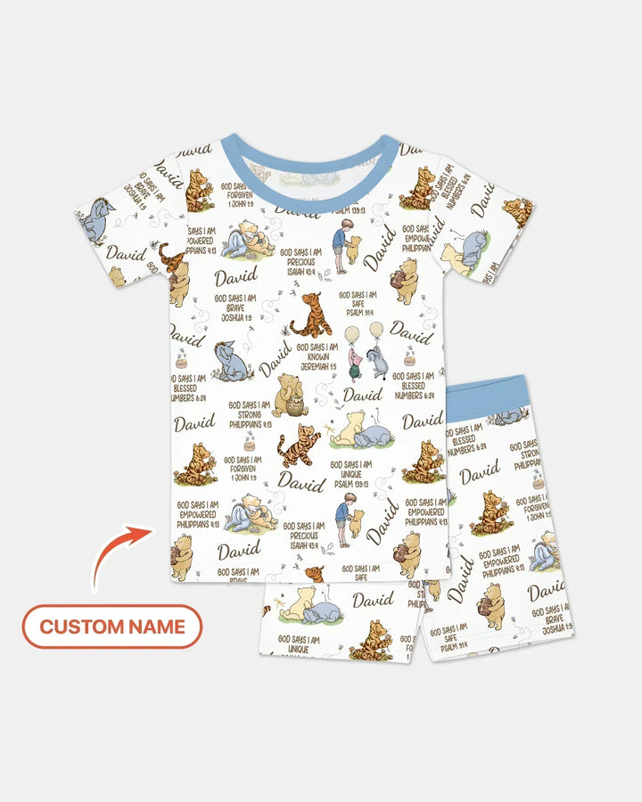Custom Name God Says I Am Classic Bear Bamboo Two Piece Short Sleeve Shorts Pajama Set