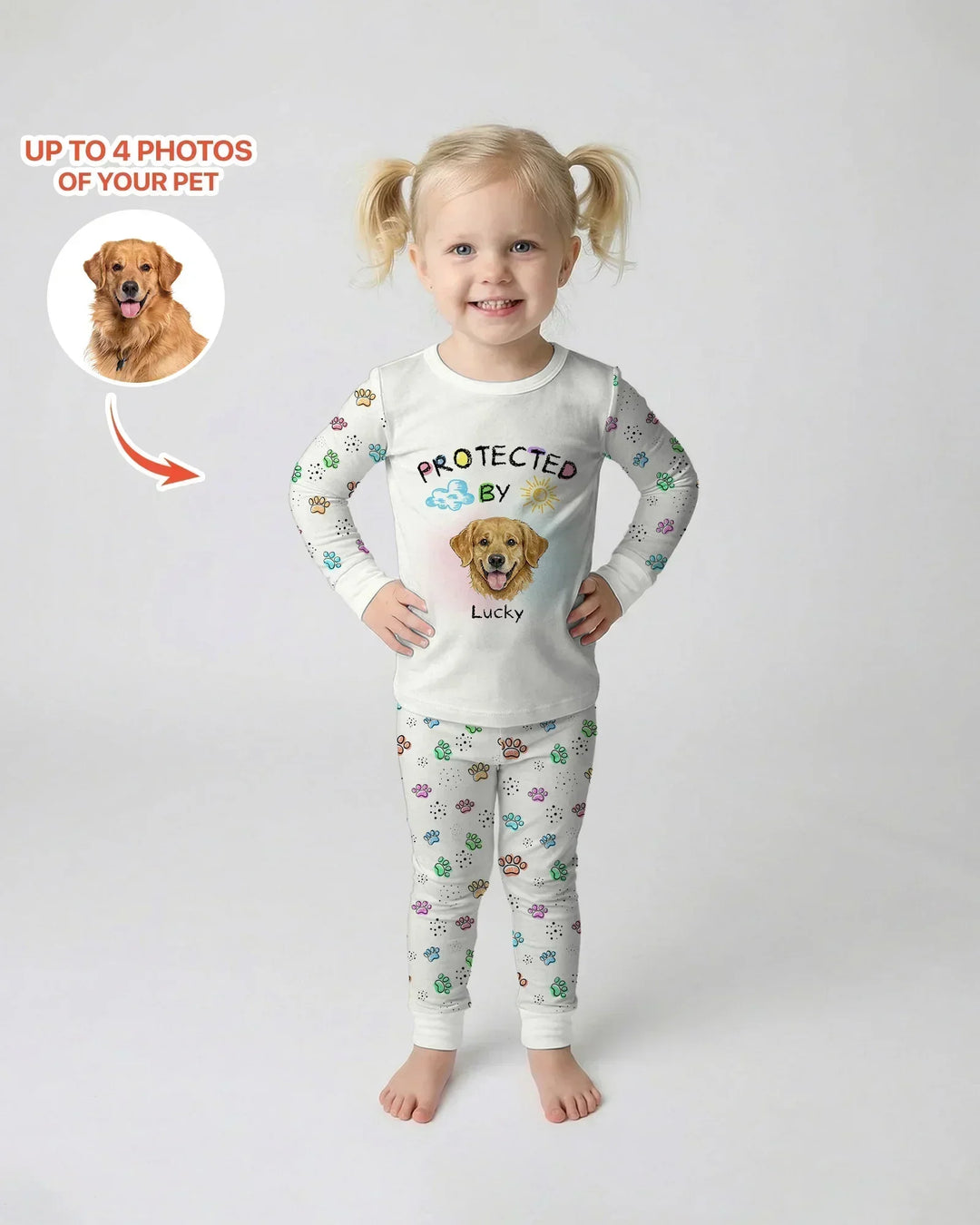 Custom Photo Crayon "Protected By" Bamboo Two Piece Long Sleeve Pajama Set