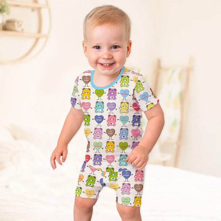 Rainbow Bears Affirmation Bamboo Two Piece Short Sleeve Shorts Pajama Set