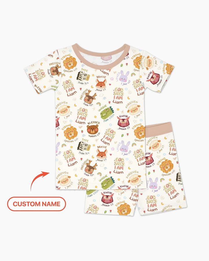 God Says I Am — Little Flock Custom Name Two Piece Short Sleeve Shorts Pajama Set