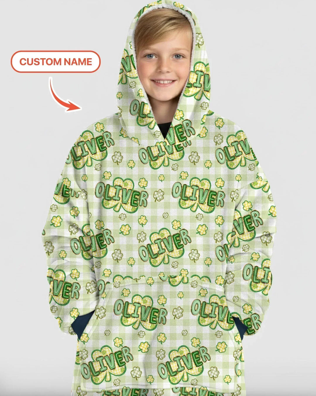 Lucky Shamrock Custom Name Bamboo Blanket Hoodie