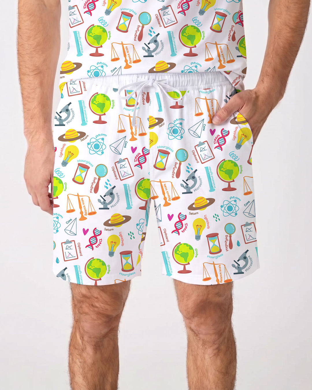 Tiny Scientist Explores The World  Bamboo Men Short Sleeve Short Pajama Set