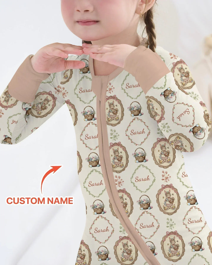 Vintage Bunny Easter Custom Name Mommy & Me Matching Bamboo Convertible Zippy