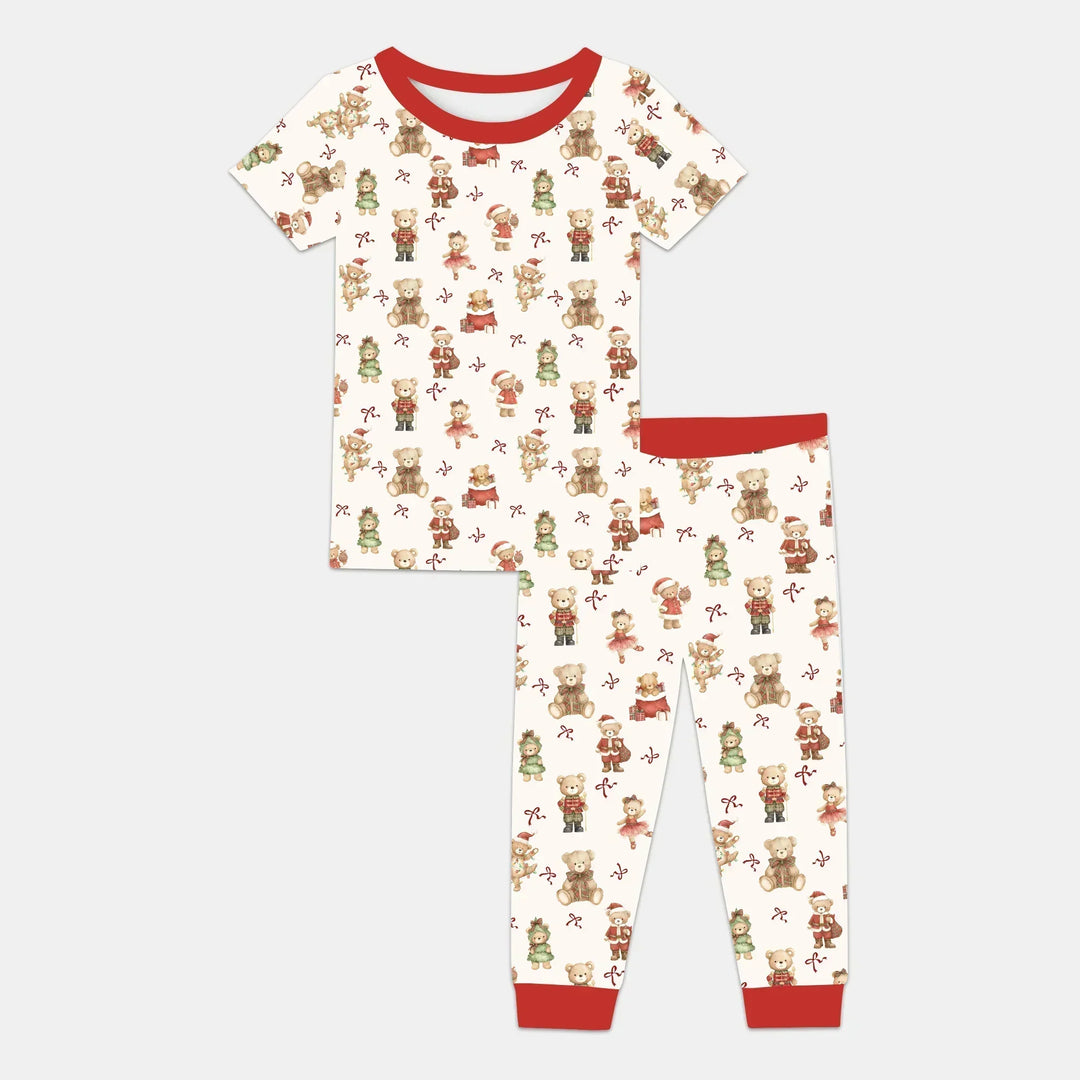 Christmas Teddy Bears Bamboo Two Piece Short Sleeve Pajama Set