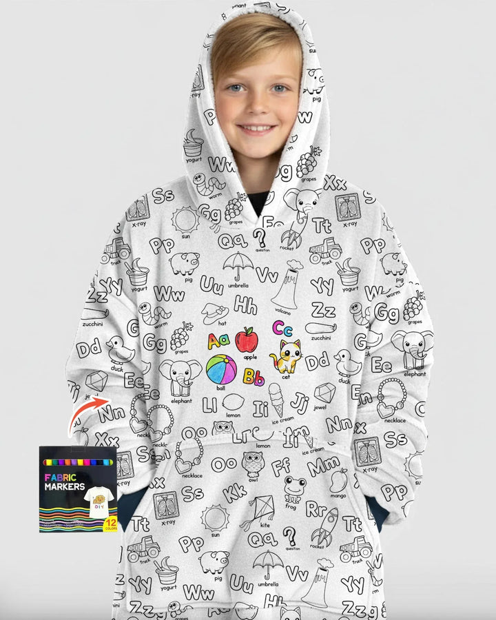 All Colorable Alphabet Wearable Bamboo Blanket Hoodie